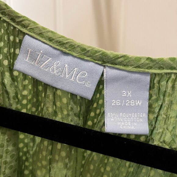 Liz & Me Green Pintucked Pleated Button Up Short Sleeve Top Blouse Women Size 3X - Picture 5 of 10